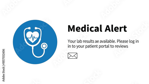 A medical alert notification with a stethoscope icon and text indicating lab results are available in the patient portal for review.