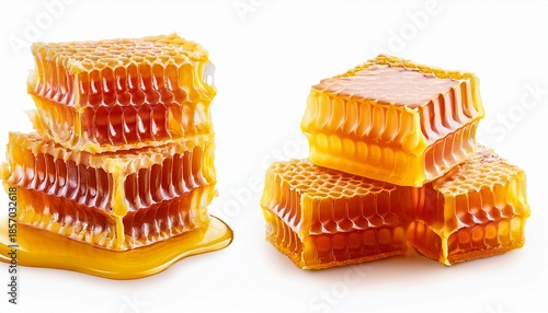 Honeycomb Chunks Of Beeswax In Two Natural Arrangements Isolated On Transparent Background