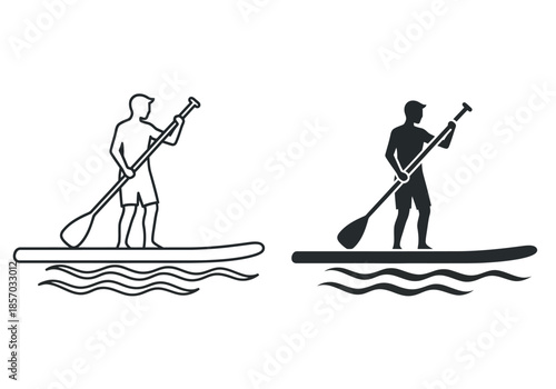 Simple black and white illustration depicting two individuals engaged in the activity of stand up