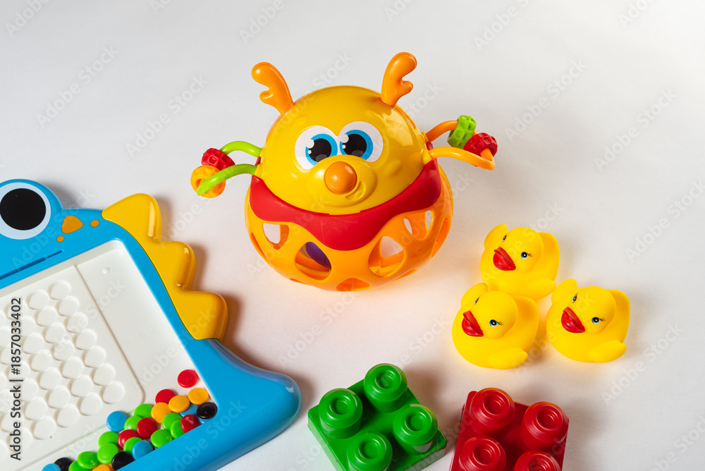 Fototapeta premium Colorful toys on a white background