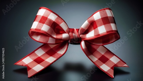 Red And White Checkered Ribbon Bow On Dark Background