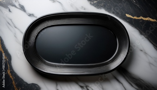 A Black Framed Oval Sits On A Marble Surface