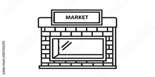 Storefront of brick wall thin line icon, finance and real estate concept. Vector graphics. Brick wall showcase facade, market sign on white background, style icon mobile or web design