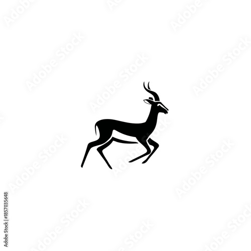 Silhouette of a gazelle in mid stride on white background with copy space