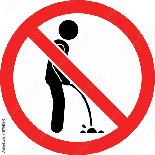 Vector illustration of a No Public Urination warning sign. Isolated graphic prohibiting peeing in public areas, emphasizing cleanliness and respect for public spaces