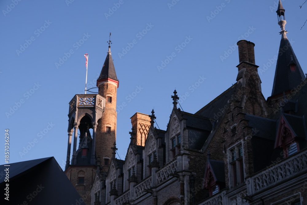 Naklejka premium Christmas time in Bruges, architecture of Bruges