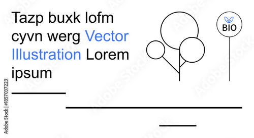 Sustainability, organic products, nature conservation, eco-friendly living, branding, environmental awareness. Abstract design with text, organic bio label and minimalist icon. Sustainability
