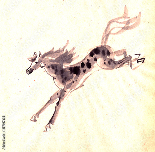 A galloping horse, symbol of the year 2025, a traditional Chinese ink painting