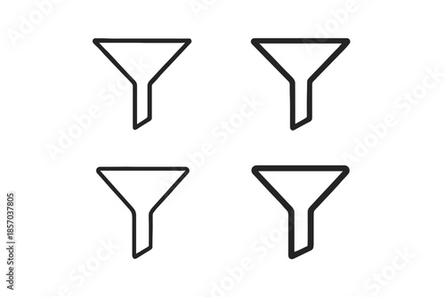 Four funnel icons in a grid, representing filtering and data processing concepts