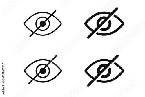 Set of four eye icons with a diagonal line indicating 'hidden' or 'invisible'
