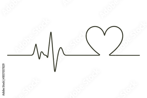 Minimalist electrocardiogram line art with a heart symbol on a white background
