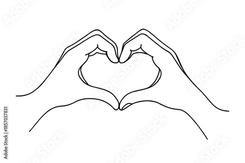 Minimalist line art of two hands forming a heart shape against a white background