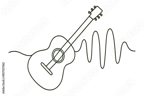 Minimalist acoustic guitar with sound wave graphic, representing music and sound