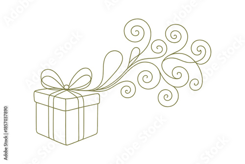 Elegant gift box with swirling decorative elements and a ribbon bow