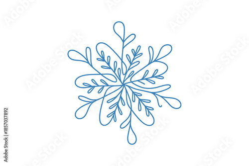 Delicate blue snowflake illustration with organic, flowing lines on a white background