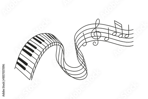 Abstract piano keys and musical notes flowing together in a whimsical design