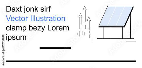 Renewable energy, solar power, sustainability trends, eco-friendly solutions, environmental energy, energy efficiency. A solar panel and upward arrows. Renewable energy and solar power