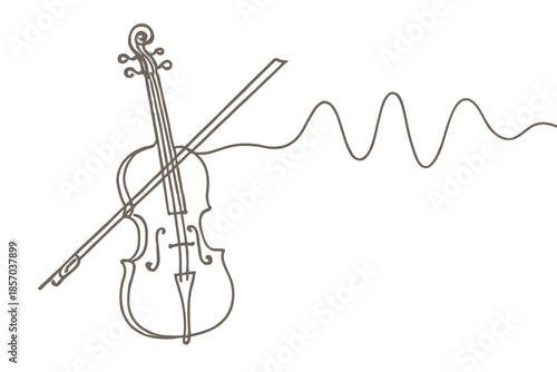 Minimalist violin outline with sound waves emanating from the bow, elegant music concept