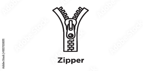 Zipper for clothes thin line icon, sewing theme concept. Vector graphics. Clothes zipper sample, handicraft accessory sign on white background, style icon mobile or web design