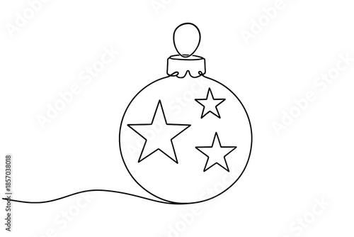 Minimalist continuous line drawing of a Christmas ornament with stars