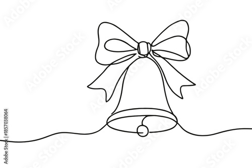 Minimalist continuous line drawing of a festive bell with a bow