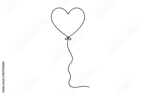 Simple black line art heart balloon floating against a white background