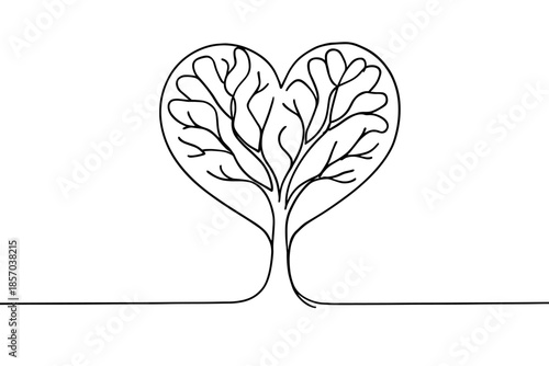 Minimalist heart-shaped tree with branching lines on a white background