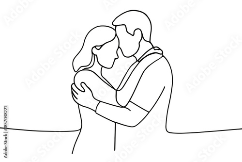 Couple embracing tenderly in a minimalist line art style, conveying deep affection