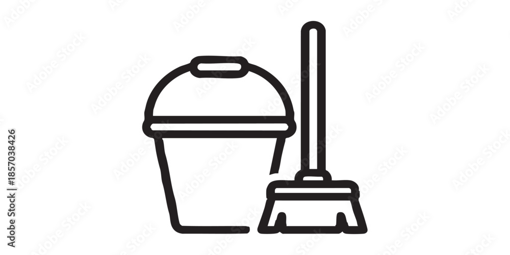 Fototapeta premium Bucket and broom thin line icon, spring season concept. Vector graphics. Floor cleaning work, housework sign on white background, style icon mobile or web desig
