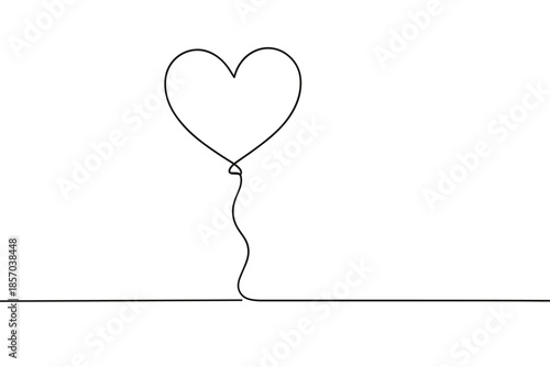 Minimalist heart-shaped balloon drawn with a single continuous line on a white background