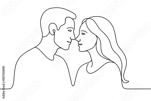 Minimalist line art of a couple looking at each other with affection and tenderness