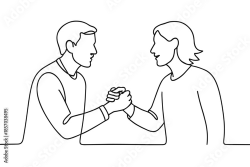 Two people shaking hands in a friendly gesture, symbolizing agreement and partnership