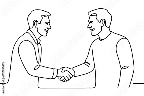 Two men in profile shaking hands, a symbol of agreement and partnership