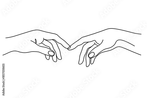 Minimalist line art of two hands reaching out to touch fingertips