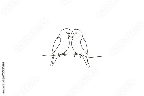 Minimalist line art of two birds perched on a branch, facing each other