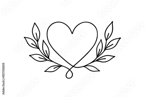 Elegant single line heart with leaves, a symbol of love and nature's beauty