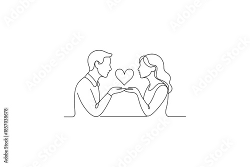 Couple sharing a heart with their hands in a minimalist continuous line art style