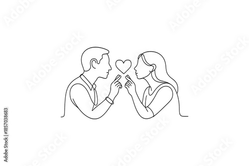Couple in love making heart shape with fingers, minimalist line art illustration
