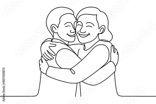 Joyful couple embracing with closed eyes and smiles, a heartwarming moment of connection