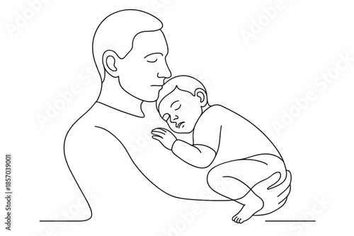 Father holding his sleeping baby close, a tender moment of paternal love and connection