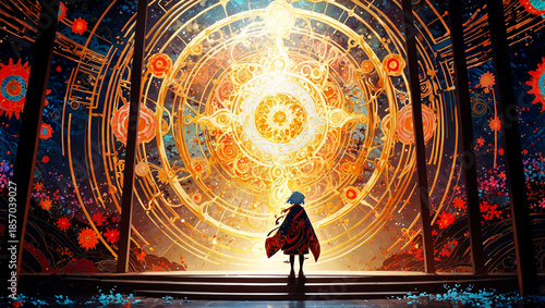 異世界にたたずむ人　AI生成素材