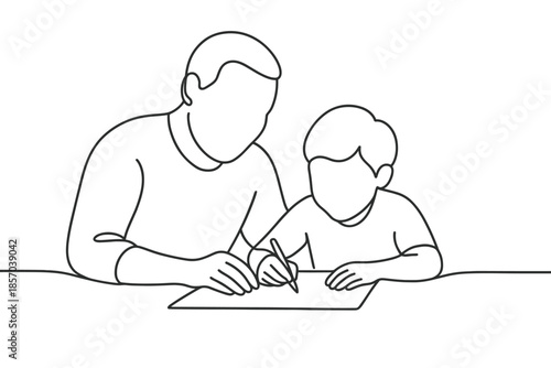 Father and son drawing together, a moment of shared creativity and learning