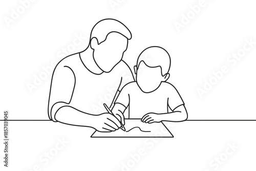 Father and son drawing together, a moment of shared creativity and learning