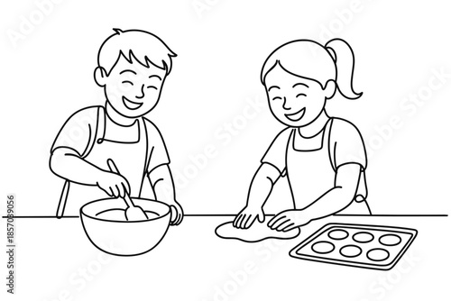 Children happily baking cookies together in the kitchen, a fun activity