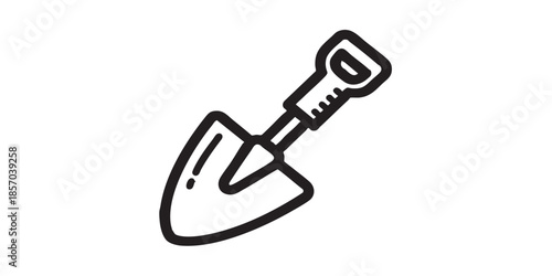 hovel tool thin line icon, spring season concept. Vector graphics. Traveler hiking shovel for digging, gardening sign on white background, style icon mobile or web design