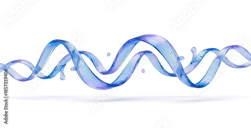 Flowing blue liquid wave ribbon abstract water splash on white background