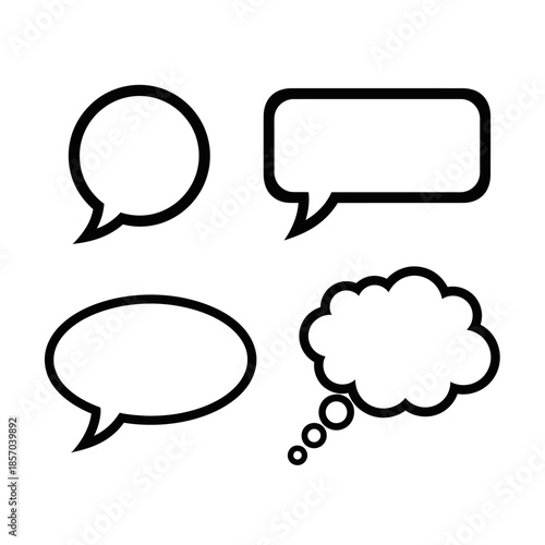 Illustration of various speech bubbles and thought bubbles on a white background
