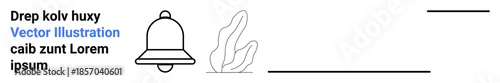 Notifications, minimalism, digital apps, alerts, UI design, modern concepts. Line art of a bell icon and a simple plant drawing. Suitable for notifications and modern design