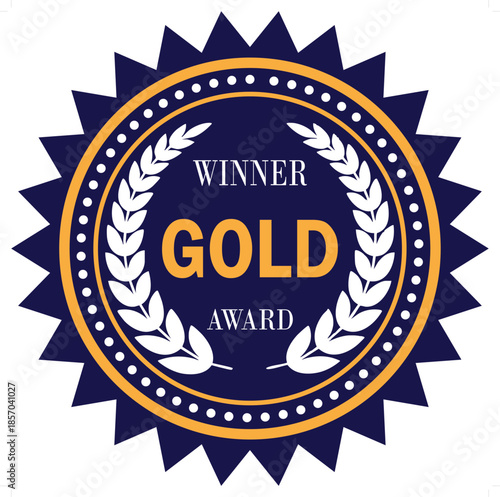 Gold winner award badge with laurel wreath a symbol of achievement and recognition for best performance isolated on white background