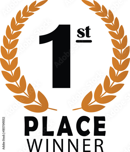 First place winner laurel wreath with number 1 and text representing achievement and success isolated on white background